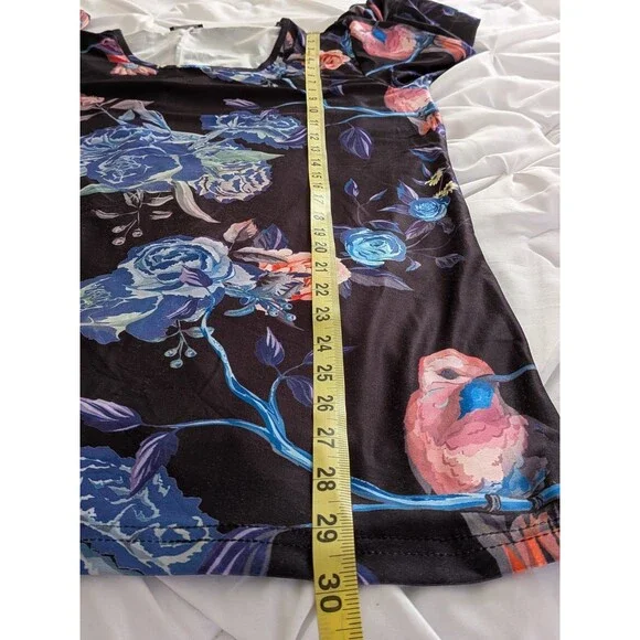 Lily By Firmiana Tunic Womens 1X Multi Floral Humming Bird Blouse Top Stretch - Picture 12 of 12